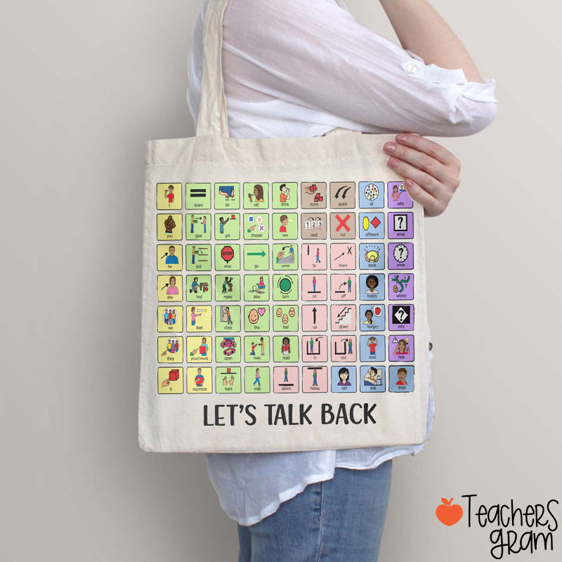Let's Talk Back AAC Teacher Tote Bag