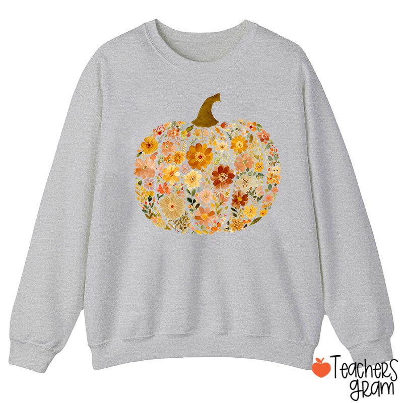 Pumpkin Orange Flowers Grass Teacher Sweatshirt