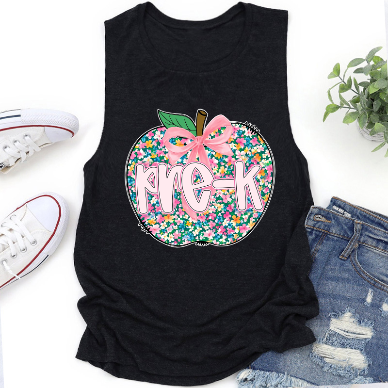 Personalized Grade Flowers Apple Teacher Tank Top