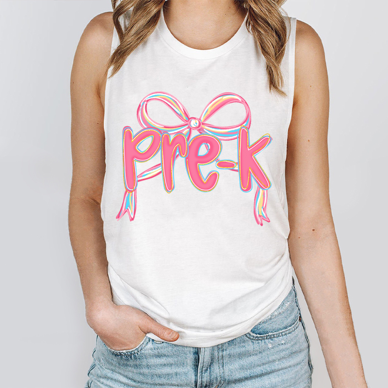 Personalized Grade Pink Bow Teacher Tank Top