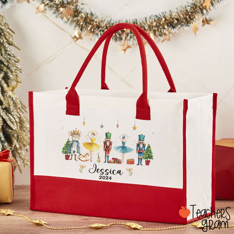 Pesonalized Name Nutcracker Christmas Teacher Cotton Tote Bag