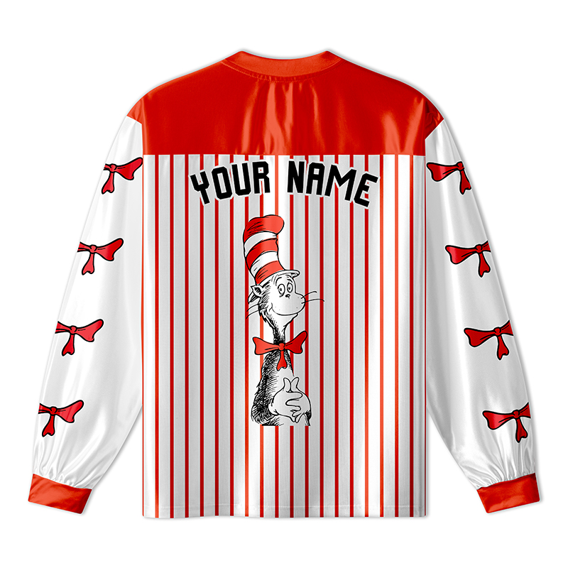 Personalized Team Name And Number Red Hat Cat Teacher Long Sleeve Jersey