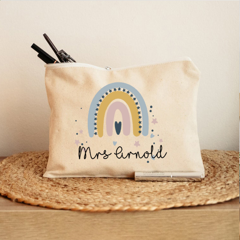 Personalized Rainbow Star Teacher Makeup Bag