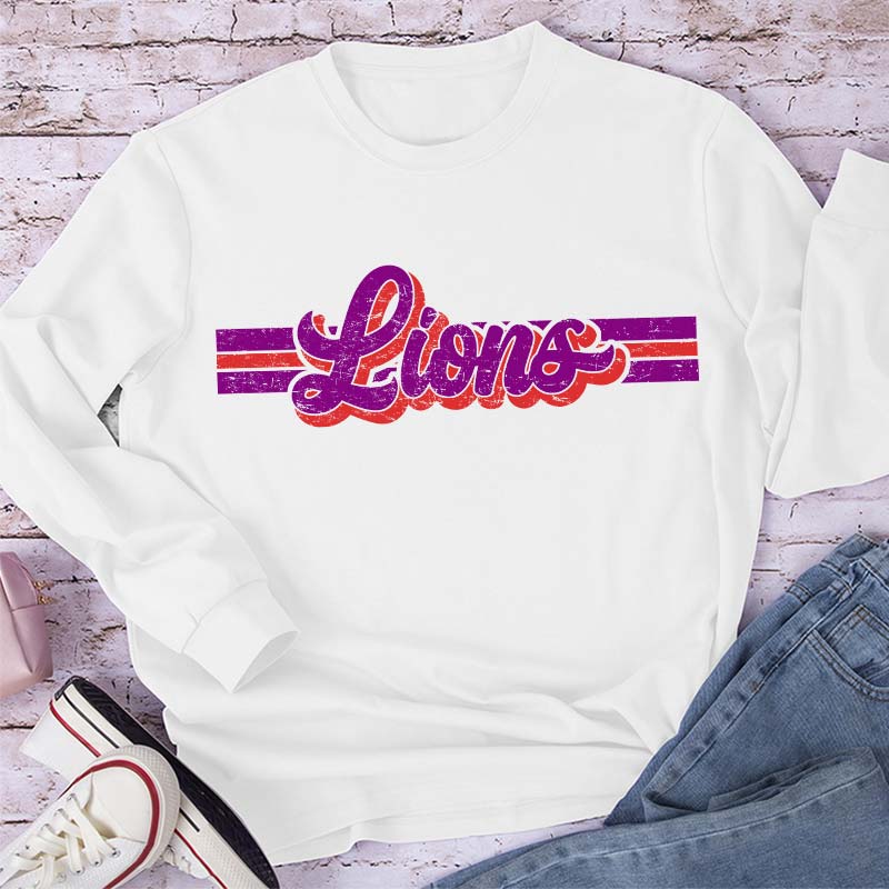 Personalized Mascot Contrast Color Line Teacher T-Shirt Teacher Long Sleeve T-Shirt