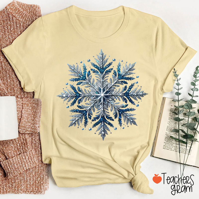 Shining Blue Snowflakes Winter Vibes Teacher T-Shirt