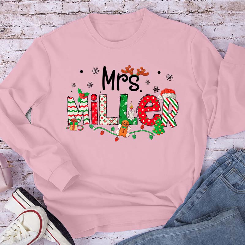 Personalized Teacher Name Christmas Teacher Long Sleeve T-Shirt