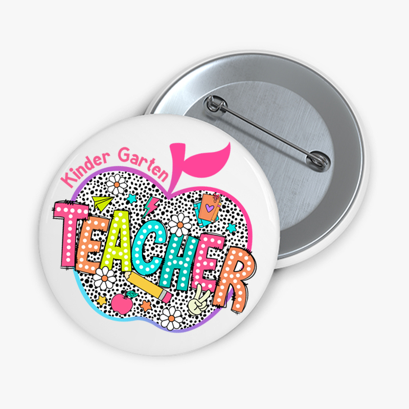 Personalized Neon Leopard Apple Grade Teacher Pinback Button