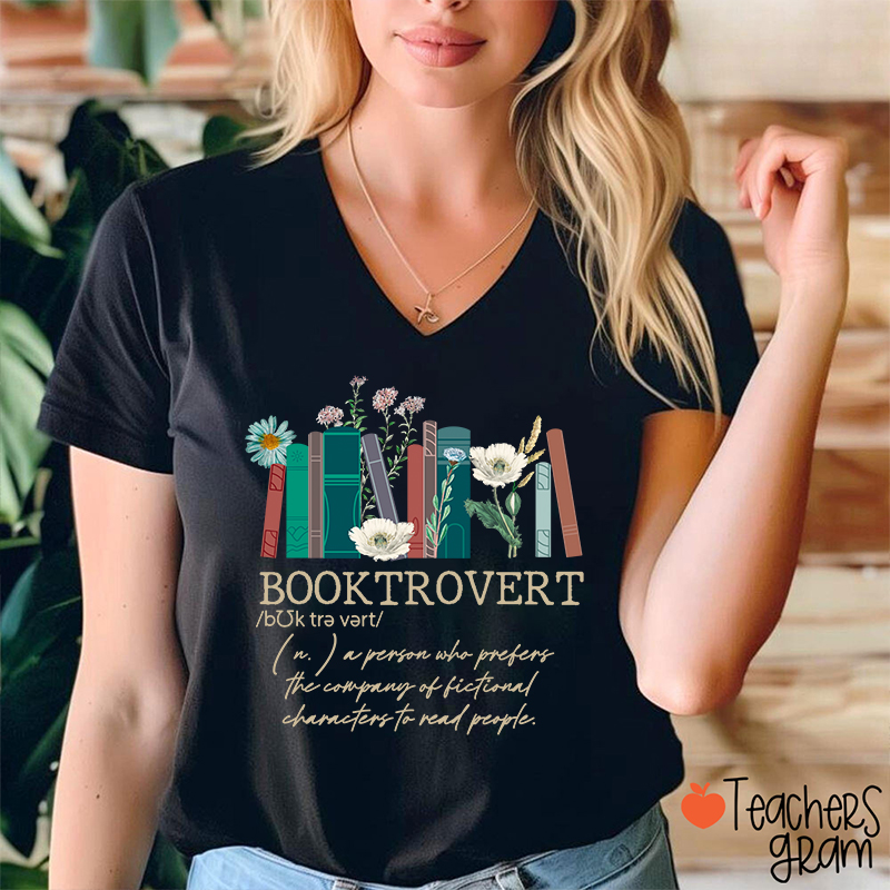 Booktrovert Definition Teacher Female V-Neck T-Shirt