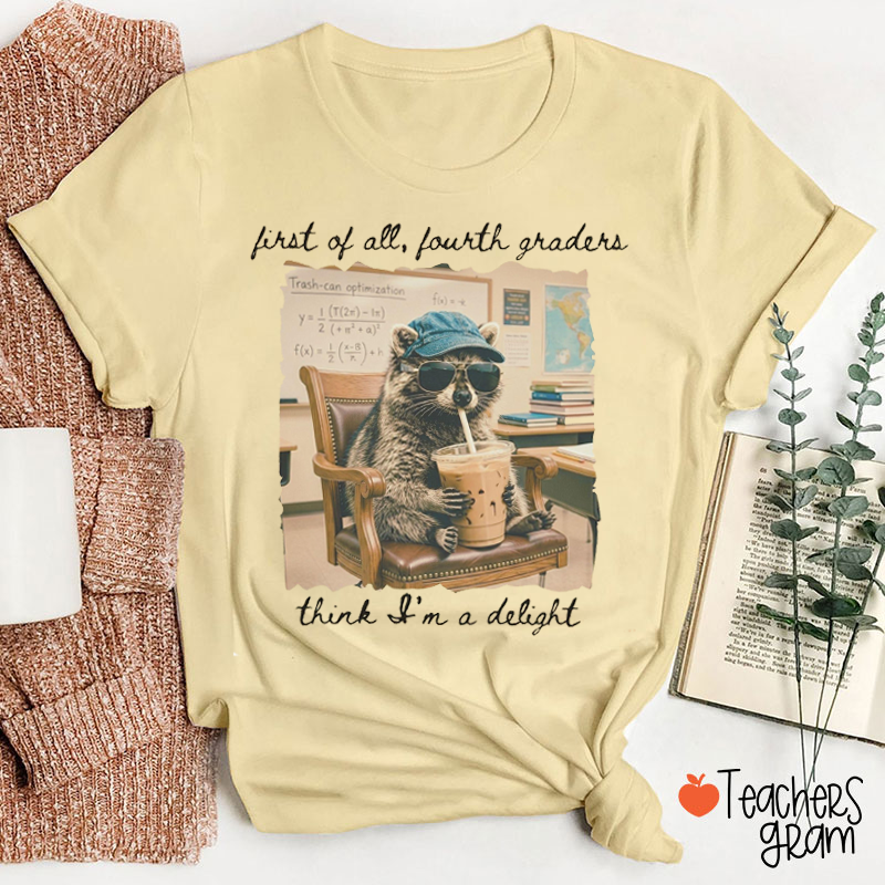 Personalized Grade Funny Coffee Raccoon Meme Teacher T-Shirt