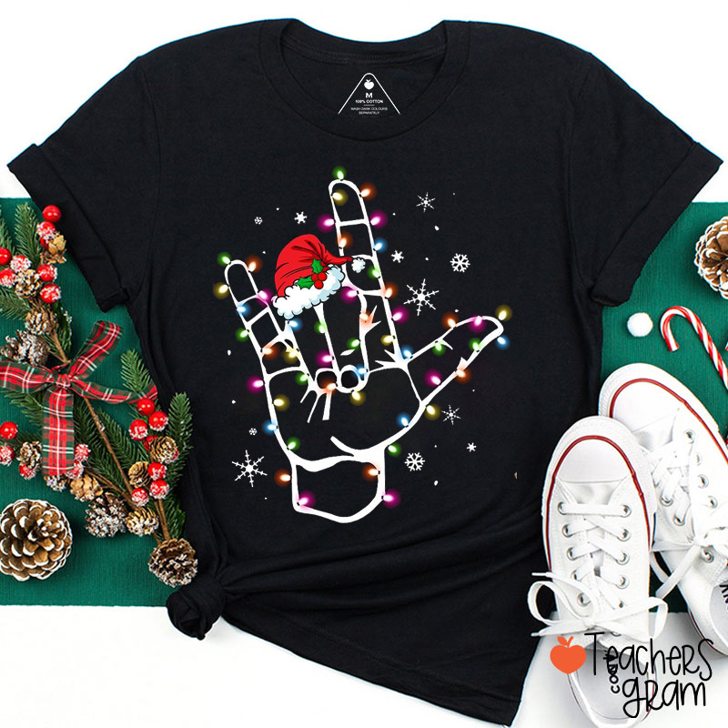 Sign Language Santa Hat Teacher T-Shirt
