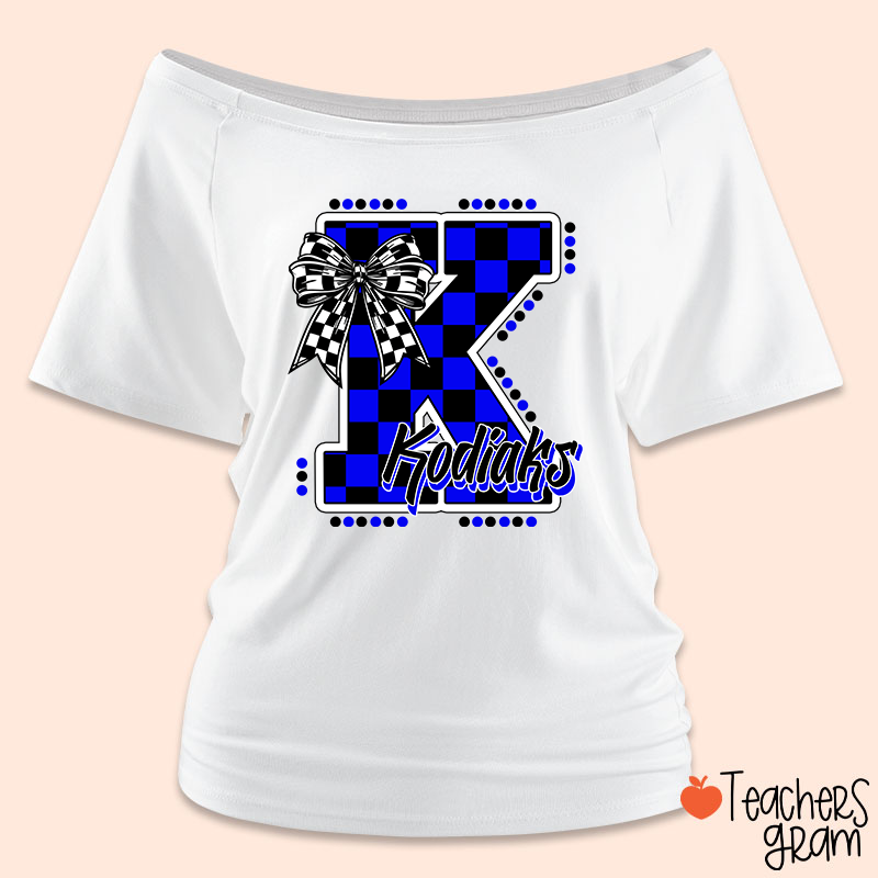 Personalized Mascot Checkered Print Teacher Off Shoulder Shirt