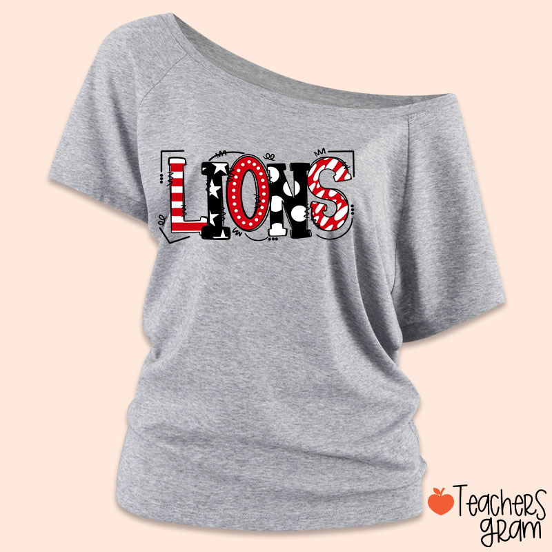 Personalized Mascot Cute Fonts Game Day Teacher Off Shoulder Shirt