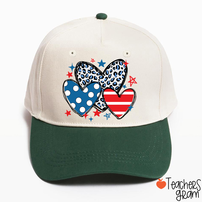 American Hearts Leopard Print Teacher Baseball Cap