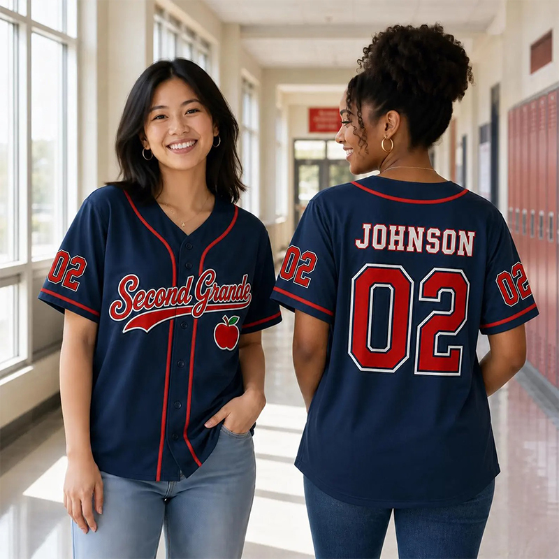 Personalized Grade Name Number Apple Graphic Striped Teacher Baseball Jersey