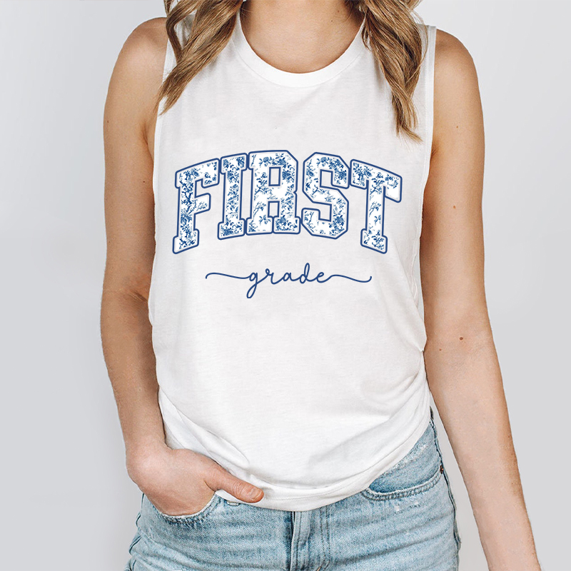 Personalized Grade Blue And White Porcelain Teacher Tank Top