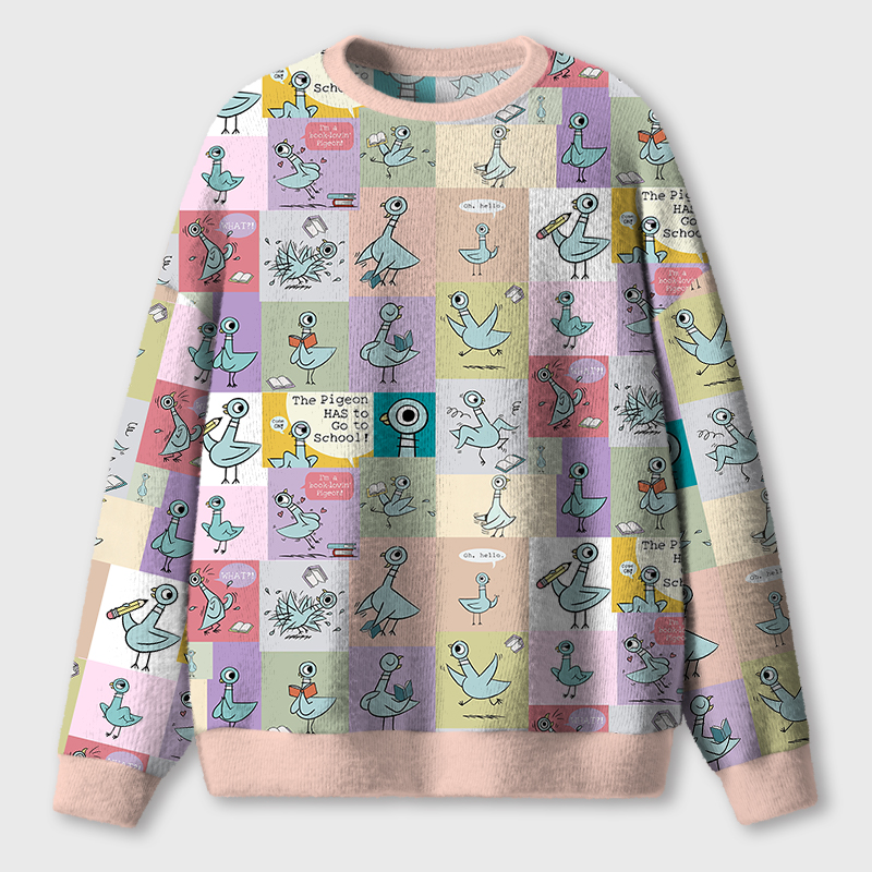 The Pigeon Has To Go To School Teacher Ugly Fluffy Christmas Sweater