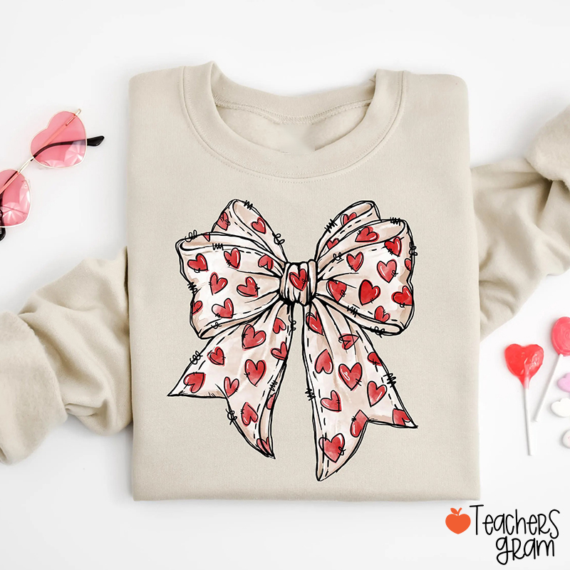 Coquette Heart Bow  Valentine's Day Teacher Sweatshirt