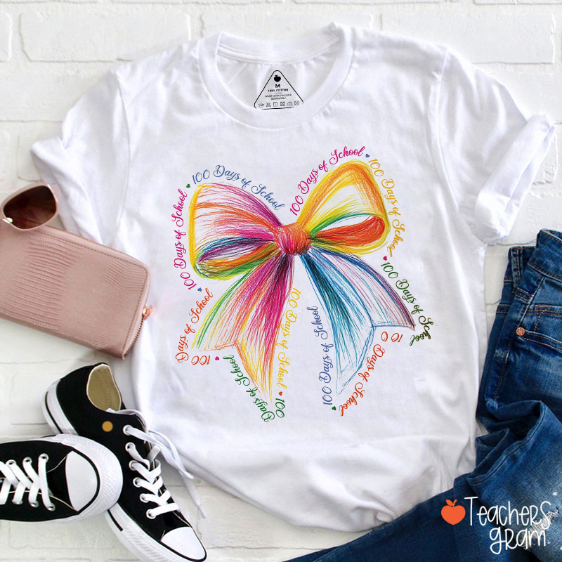 Coquette Bow 100 Days Of School Teacher T-Shirt