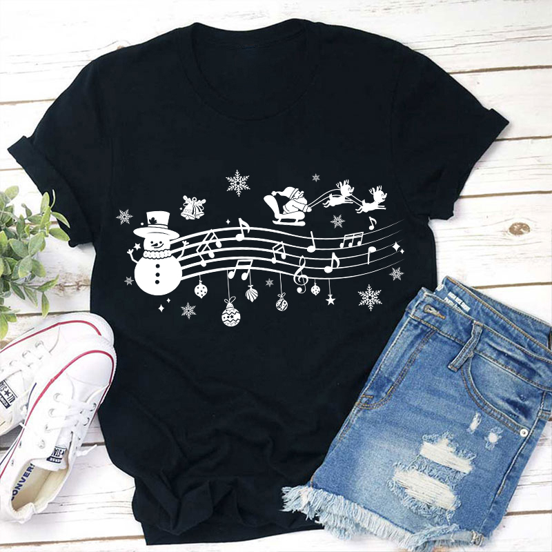 Santa Sleigh Snowman Music Teacher T-Shirt