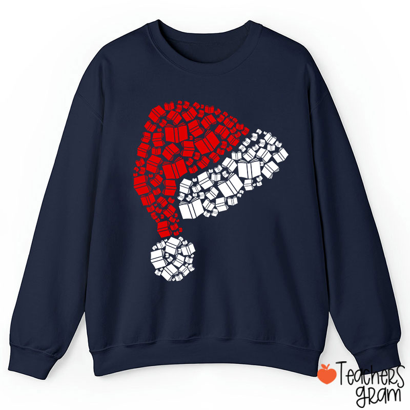 Book Christmas Hat Christmas Teacher Sweatshirt