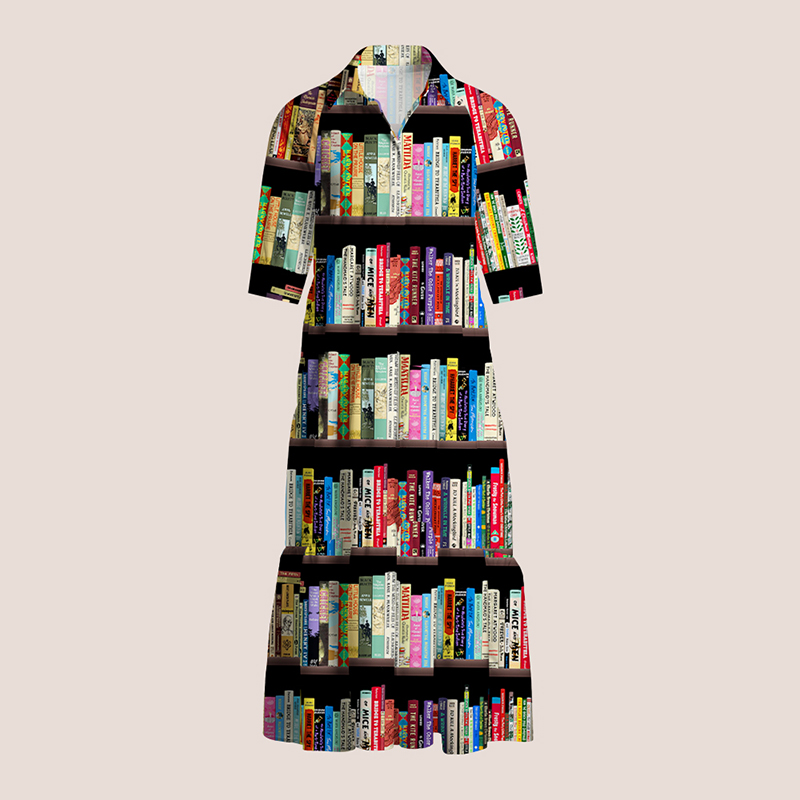 Vintage Bookshelf Teacher Shirtdress