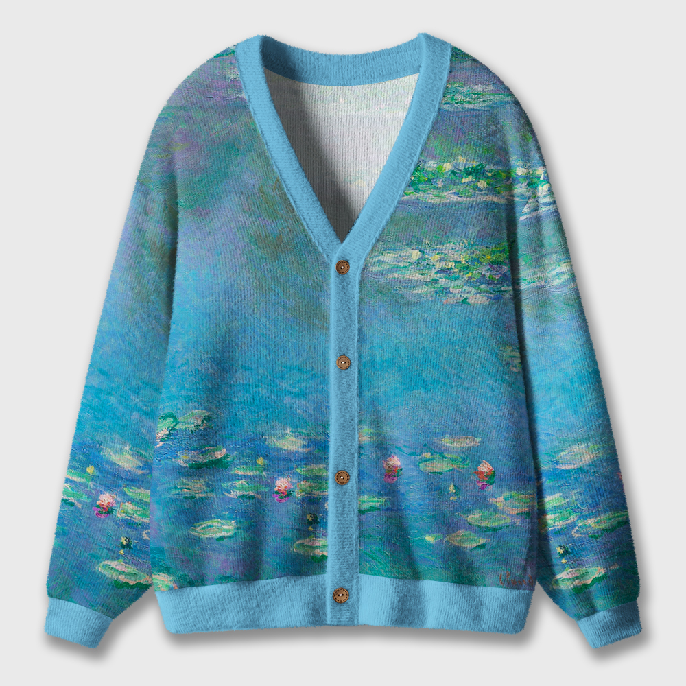 The Tranquil Lake And Lotus Flowers Teacher Ugly Cardigan Sweaters