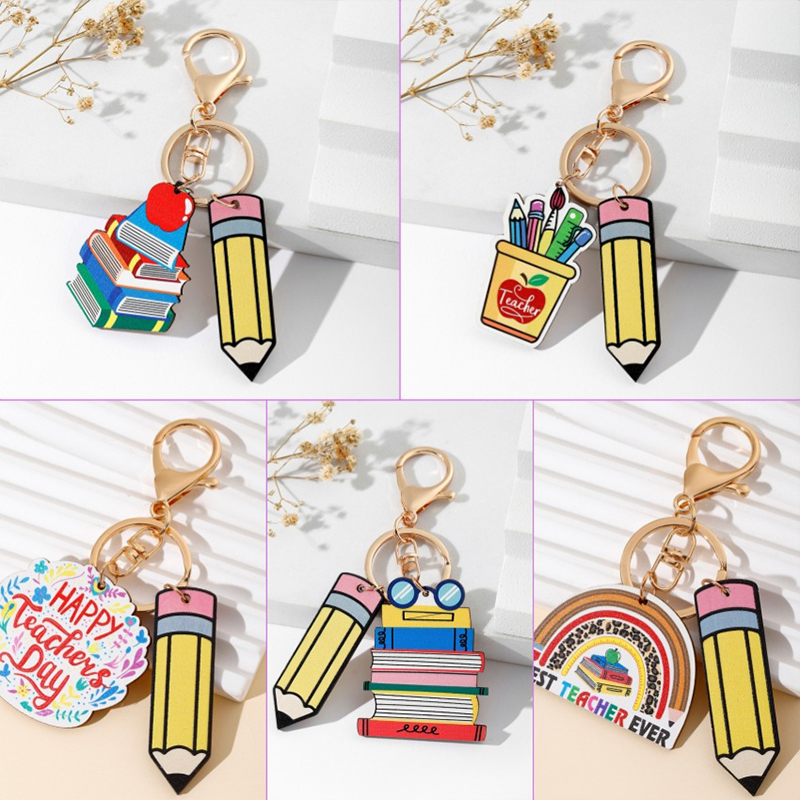Pencil Book Teacher Keychain