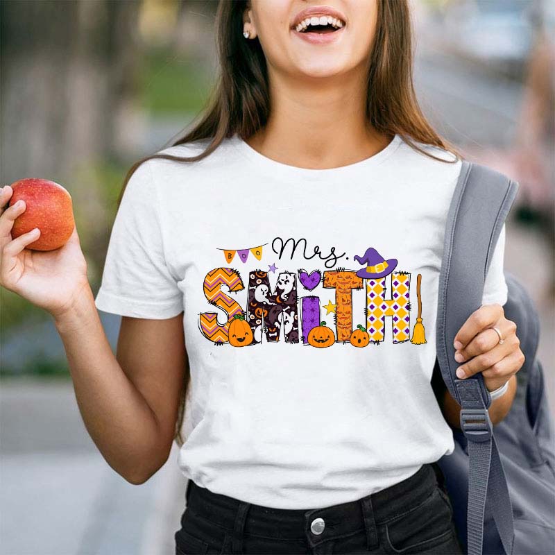 Personalized Name Halloween Style Teacher T-Shirt