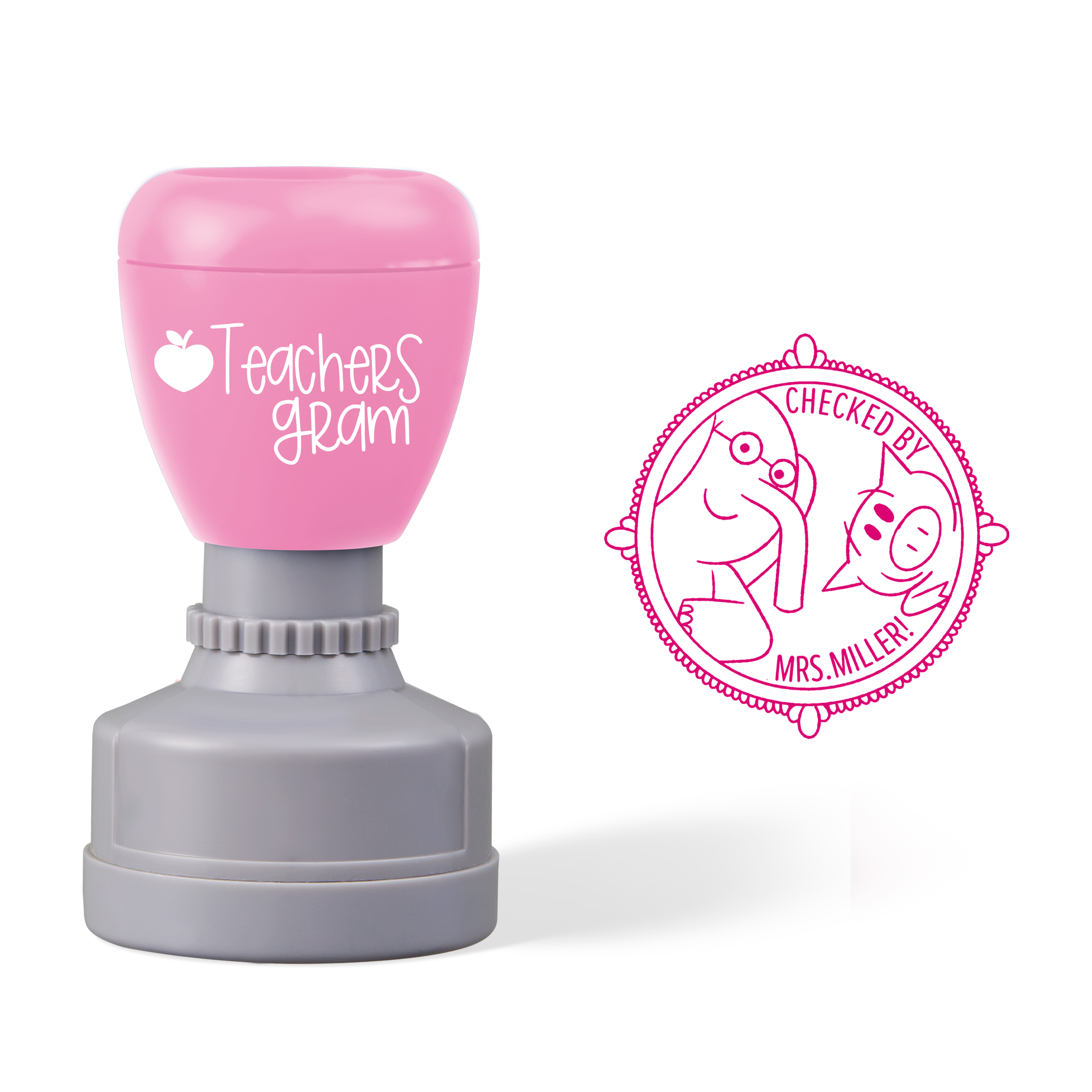 Personalized Checked By Cute Elephant Teacher Stamp