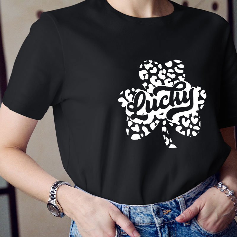 Lucky Leopard Clover Teacher T-Shirt