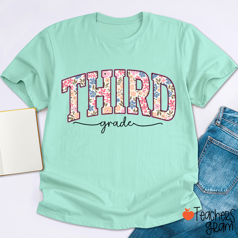 Personalized Grade Flowers Fonts Back To School Teacher T-Shirt