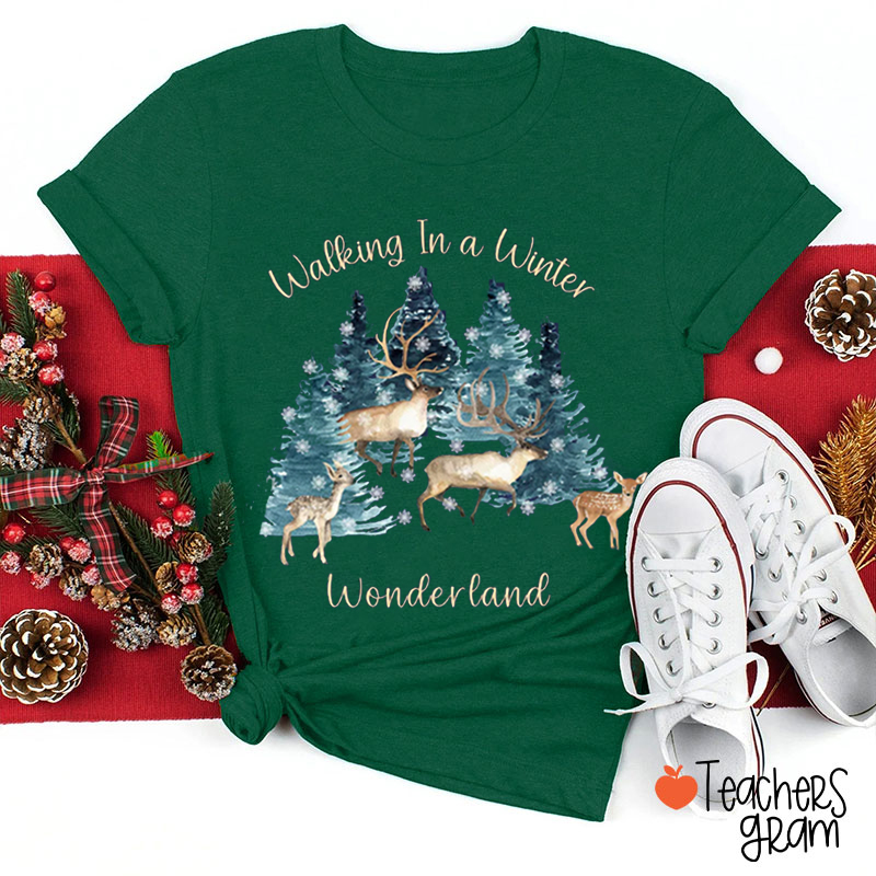 Walking in Winter Wonderland Christmas Teacher T-Shirt