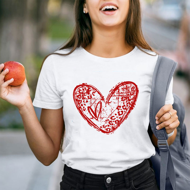 Leopard Love Heart Teacher T-Shirt
