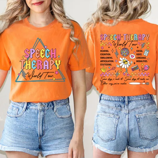 Speech Therapy World Tour Teacher Two Sided T-Shirt