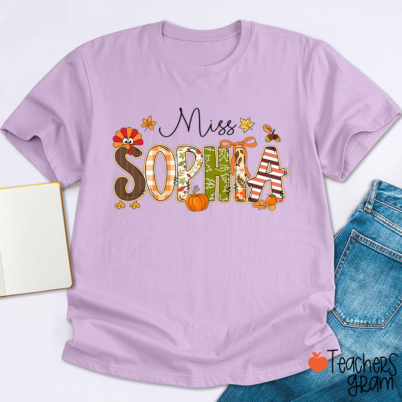 Personalized Name Turkey Season Teacher T-Shirt