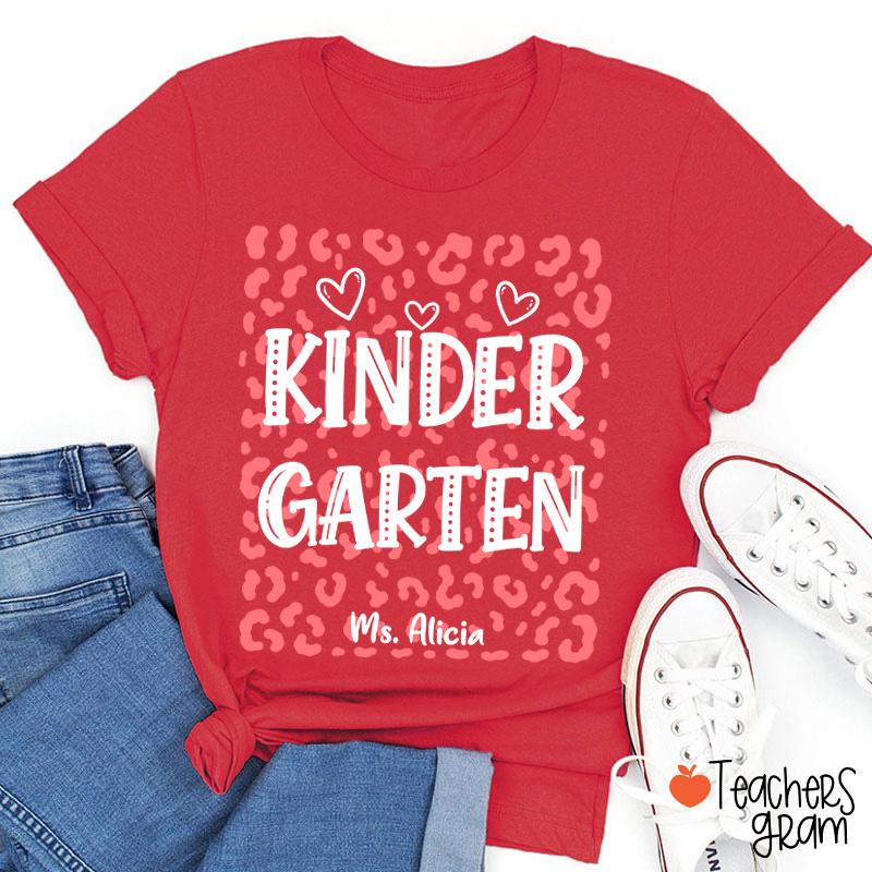 Personalized Name And Grade Leopard Heart Teacher T-Shirt
