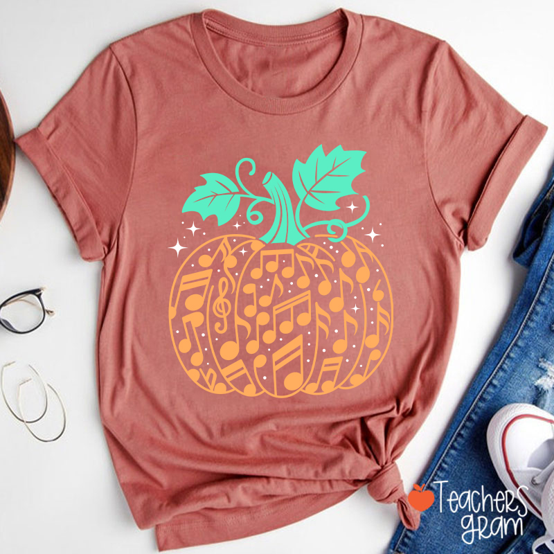 Music Note Pumpkin Teacher T-Shirt