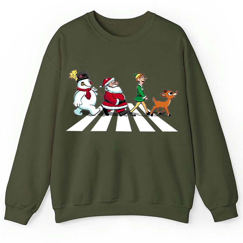 Santa Claus And His Friends Crossing The Road Teacher Sweatshirt