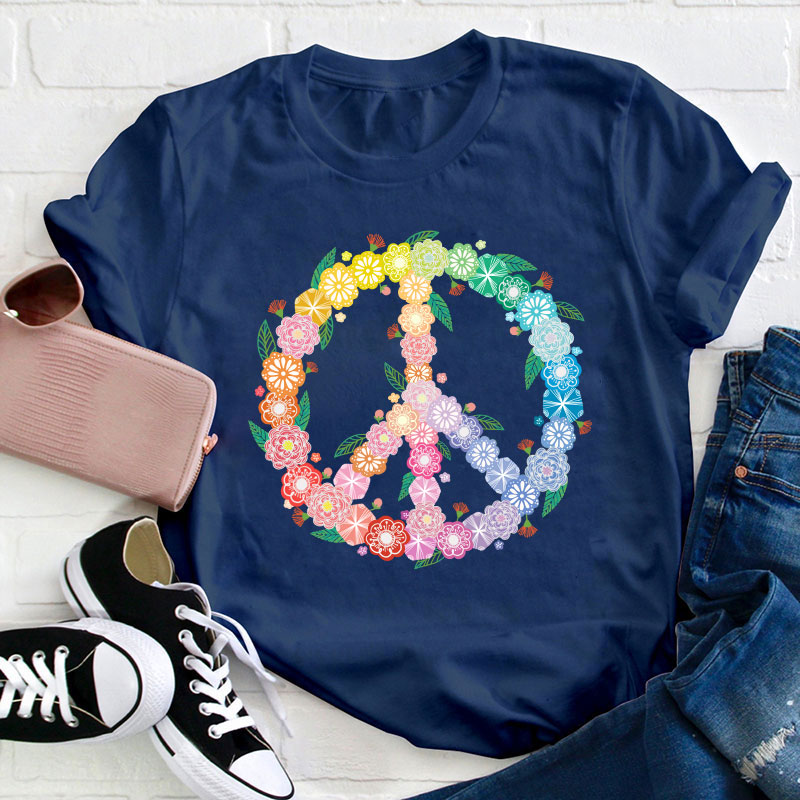 Peace Love Flower Teacher T-Shirt