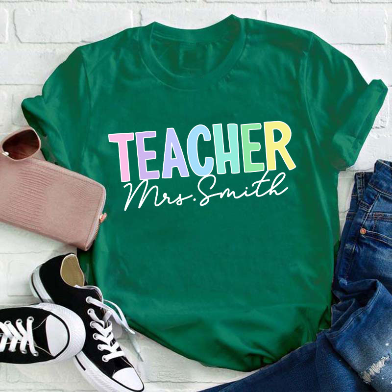 Personalized Name Gradient Color Teacher T-Shirt