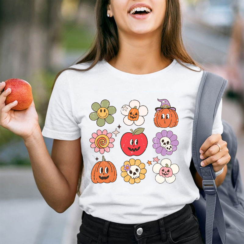 Daisy Apple Pumpkin Halloween Teacher T-Shirt