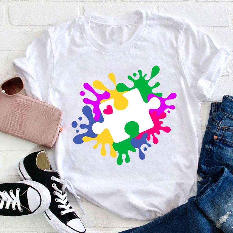 Autism Puzzle Piece Teacher T-Shirt