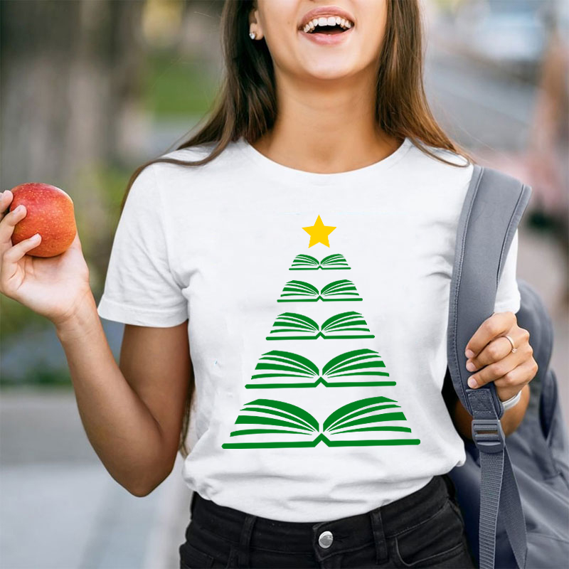 Book Christmas Tree Teacher T-Shirt