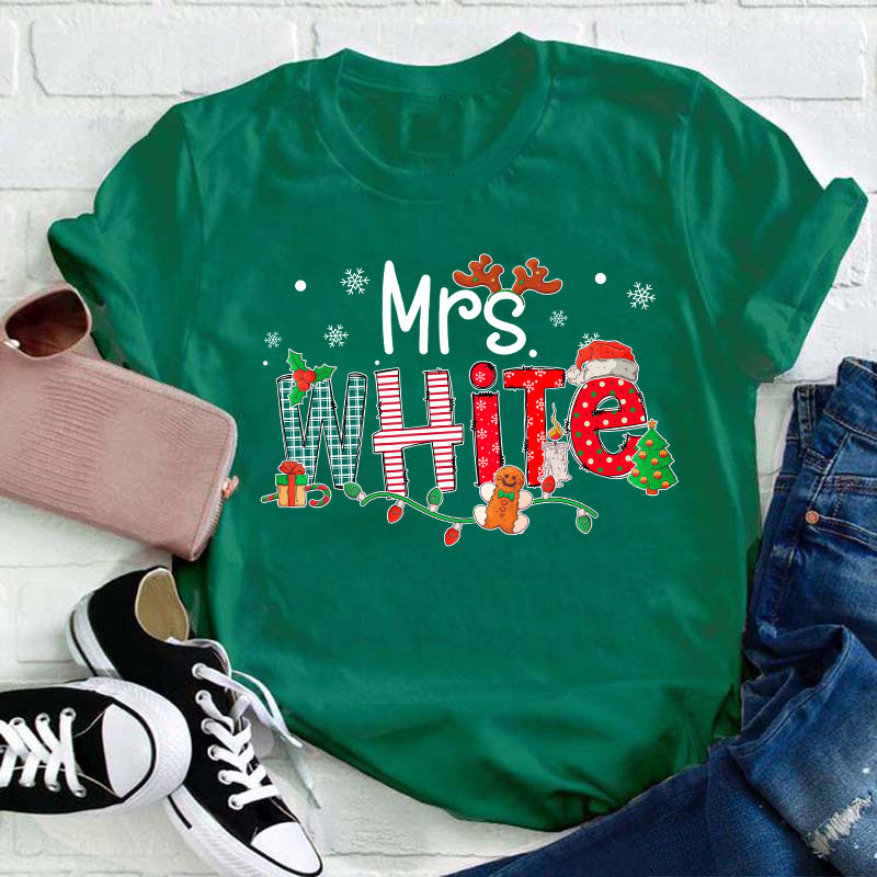Personalized Teacher Name Christmas Teacher T-Shirt