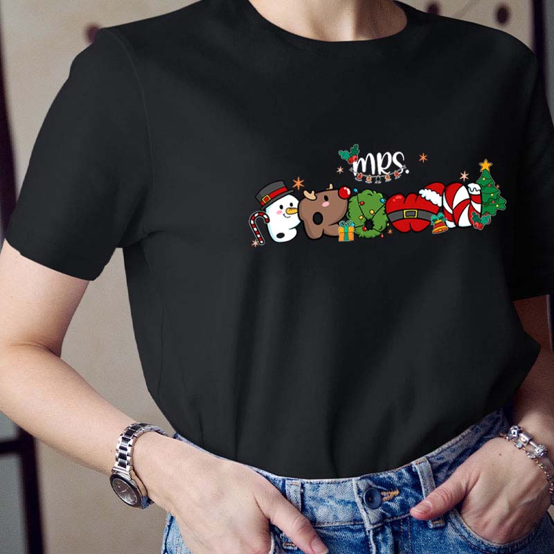 Personalized Name Merry Christmas Teacher T-Shirt