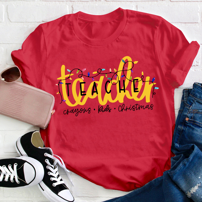 Crayons Kids Christmas Teacher T-Shirt