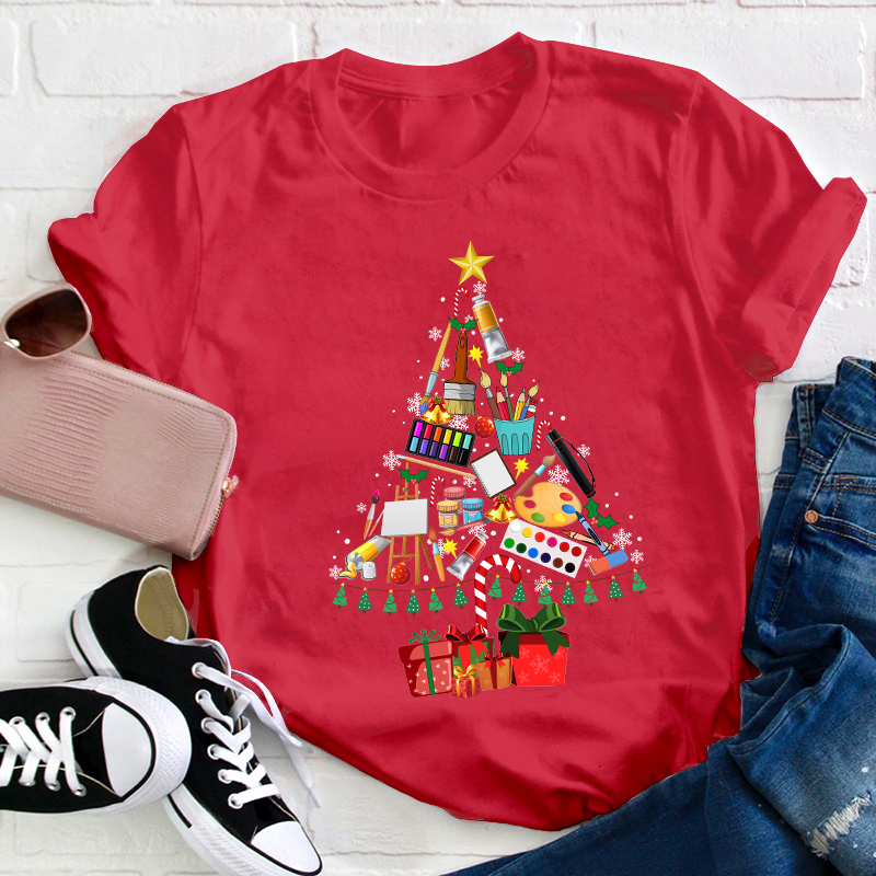 Draw A Christmas Tree Teacher T-Shirt