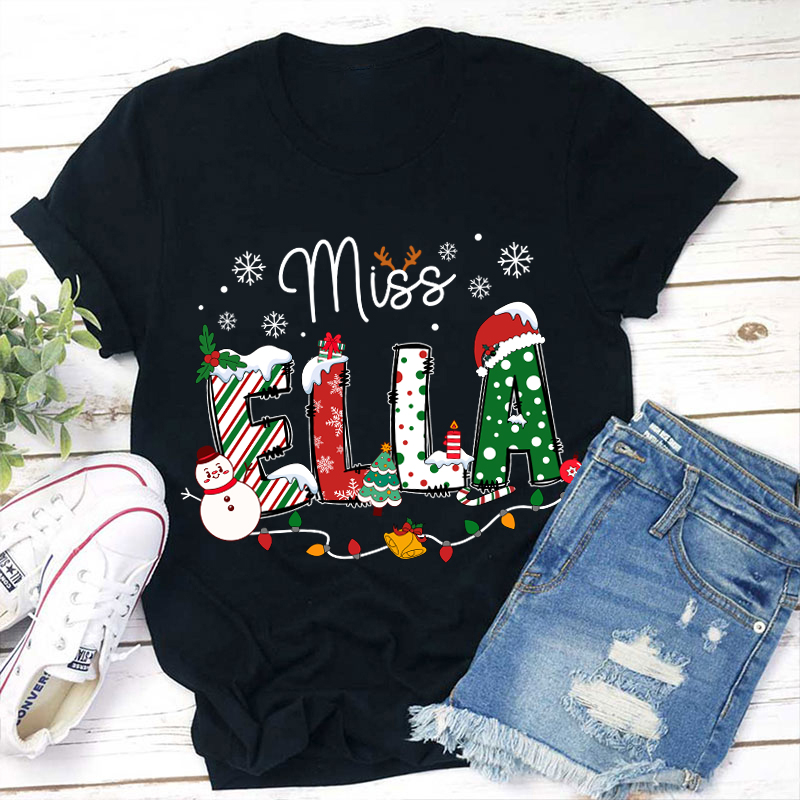 Personalized Name Christmas Crew Teacher T-Shirt