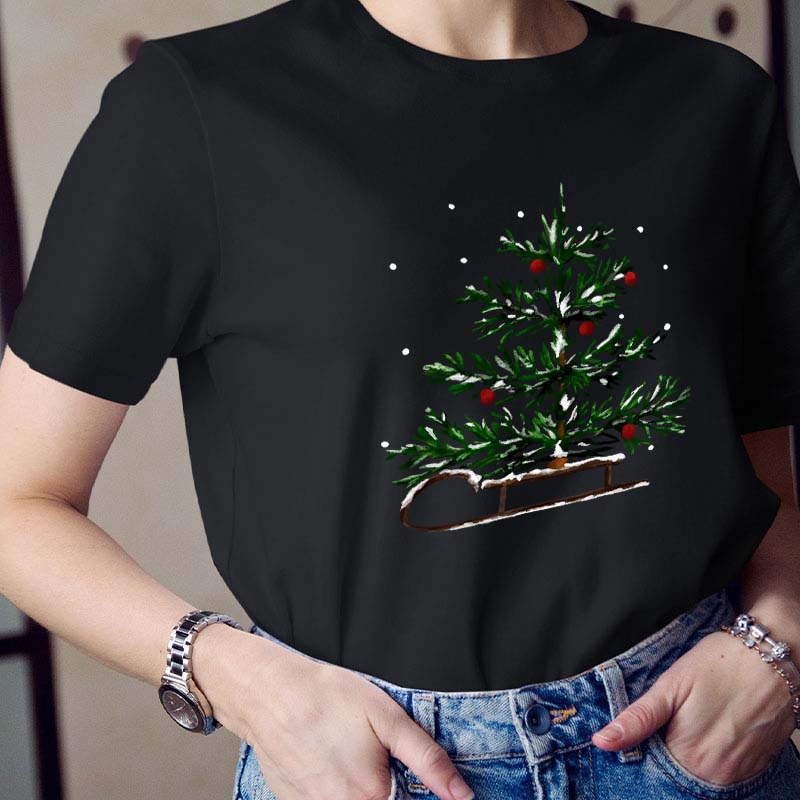 Christmas Tree Sleigh Teacher T-Shirt