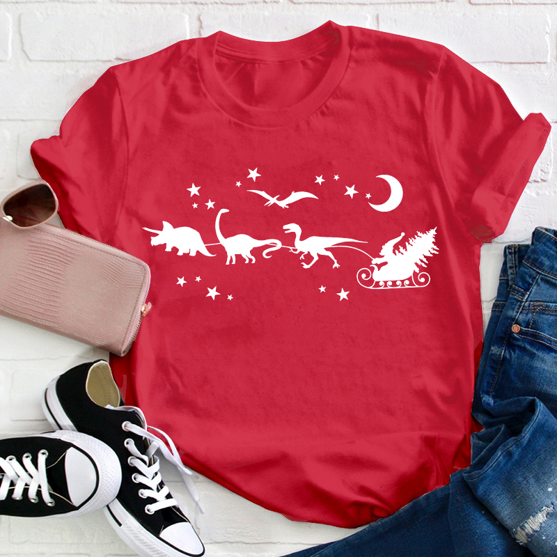 Christmas Dinosaur Sleigh Ride Teacher T-Shirt